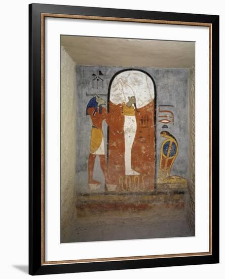 Tomb of Ramses I, Mural Painting of Ram-Head God, Osiris and Snake-Goddess Nesert-null-Framed Giclee Print