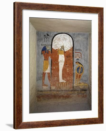 Tomb of Ramses I, Mural Painting of Ram-Head God, Osiris and Snake-Goddess Nesert-null-Framed Giclee Print