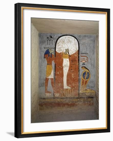 Tomb of Ramses I, Mural Painting of Ram-Head God, Osiris and Snake-Goddess Nesert-null-Framed Giclee Print