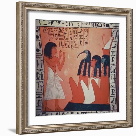 Tomb Painting Depicting the Departed before Osiris, Isis, and Thoth (Fresco)-Egyptian 2nd Dynasty-Framed Giclee Print