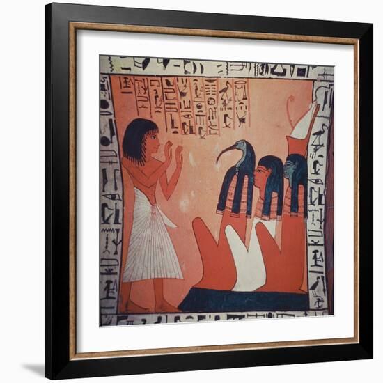 Tomb Painting Depicting the Departed before Osiris, Isis, and Thoth (Fresco)-Egyptian 2nd Dynasty-Framed Giclee Print