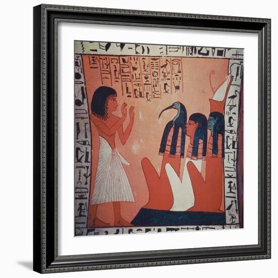 Tomb Painting Depicting the Departed before Osiris, Isis, and Thoth (Fresco)-Egyptian 2nd Dynasty-Framed Giclee Print