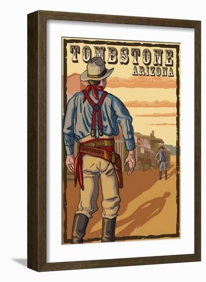Tombstone, Arizona - Cowboy Standoff-Lantern Press-Framed Art Print