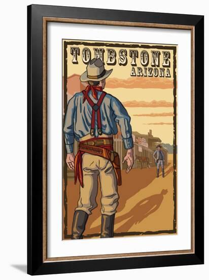 Tombstone, Arizona - Cowboy Standoff-Lantern Press-Framed Art Print