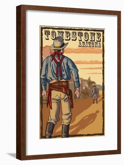 Tombstone, Arizona - Cowboy Standoff-Lantern Press-Framed Art Print