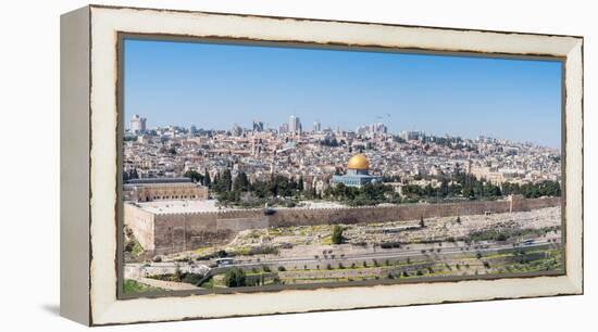 Tombstones on the Mount of Olives with the Old City in background, Jerusalem, Israel, Middle East-Alexandre Rotenberg-Framed Premier Image Canvas