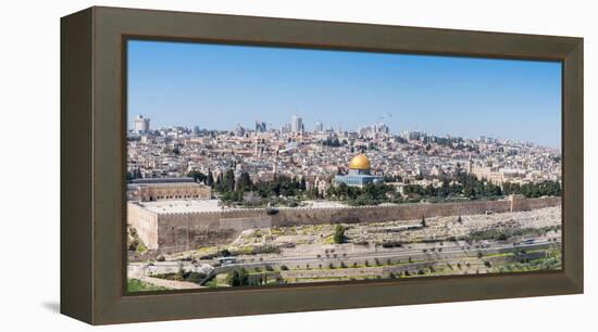 Tombstones on the Mount of Olives with the Old City in background, Jerusalem, Israel, Middle East-Alexandre Rotenberg-Framed Premier Image Canvas