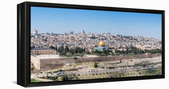 Tombstones on the Mount of Olives with the Old City in background, Jerusalem, Israel, Middle East-Alexandre Rotenberg-Framed Premier Image Canvas