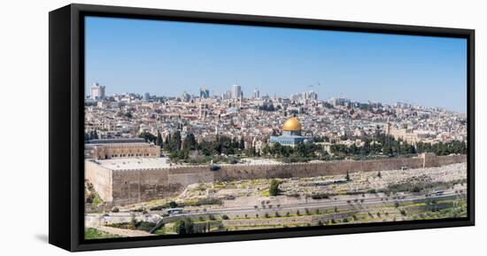 Tombstones on the Mount of Olives with the Old City in background, Jerusalem, Israel, Middle East-Alexandre Rotenberg-Framed Premier Image Canvas