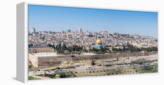 Tombstones on the Mount of Olives with the Old City in background, Jerusalem, Israel, Middle East-Alexandre Rotenberg-Framed Premier Image Canvas