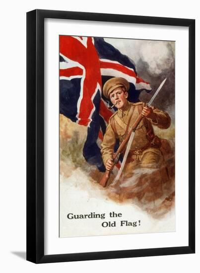 Tommy Guards the Flag with Bayonet in Hand and Pipe in Mouth!-null-Framed Art Print