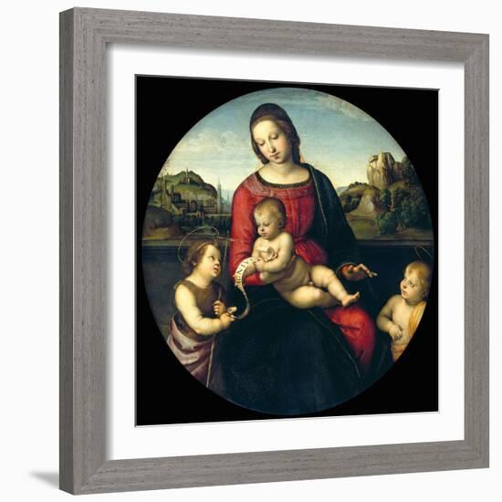 Tondo of the Virgin and Child with John the Baptist and a Holy Boy (The Madonna Terrranuova)-Raphael-Framed Giclee Print