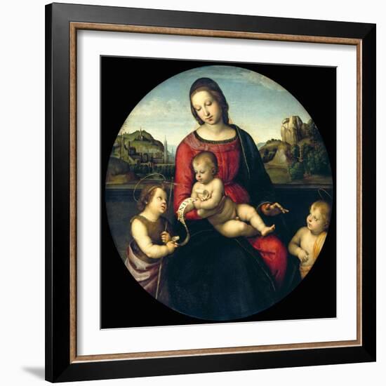 Tondo of the Virgin and Child with John the Baptist and a Holy Boy (The Madonna Terrranuova)-Raphael-Framed Giclee Print