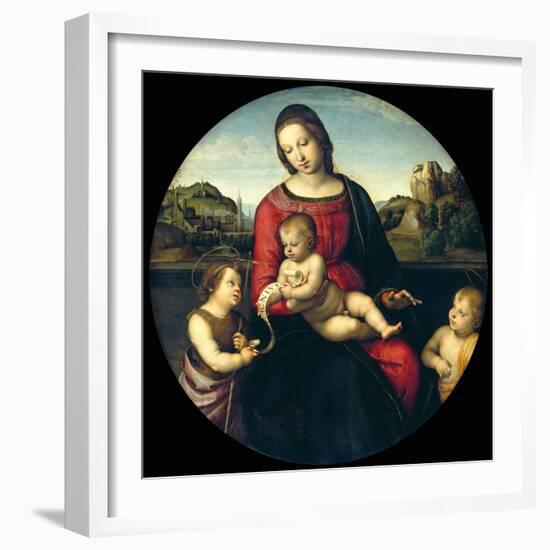 Tondo of the Virgin and Child with John the Baptist and a Holy Boy (The Madonna Terrranuova)-Raphael-Framed Giclee Print