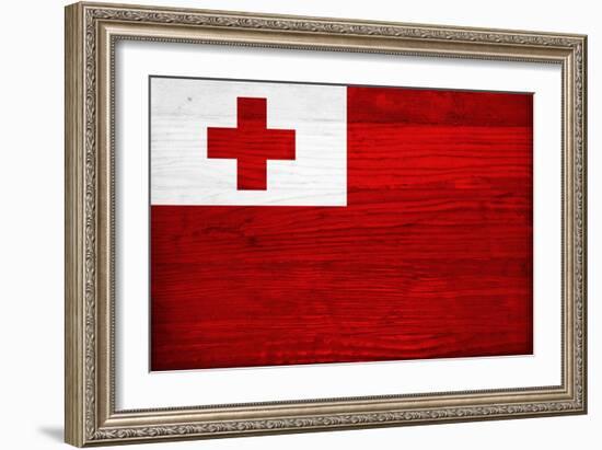 Tonga Flag Design with Wood Patterning - Flags of the World Series-Philippe Hugonnard-Framed Art Print