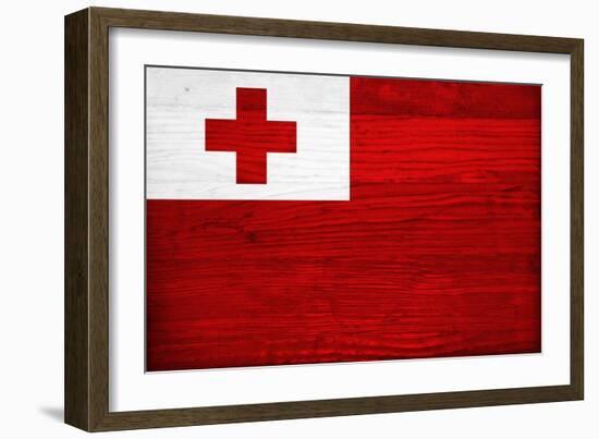 Tonga Flag Design with Wood Patterning - Flags of the World Series-Philippe Hugonnard-Framed Art Print