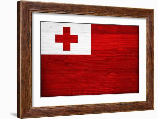 Tonga Flag Design with Wood Patterning - Flags of the World Series-Philippe Hugonnard-Framed Art Print