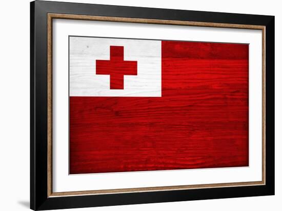 Tonga Flag Design with Wood Patterning - Flags of the World Series-Philippe Hugonnard-Framed Art Print