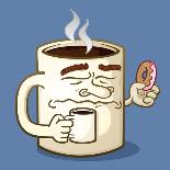 Grumpy Coffee Cartoon Character Eating A Donut-Tony Oshlick-Mounted Art Print