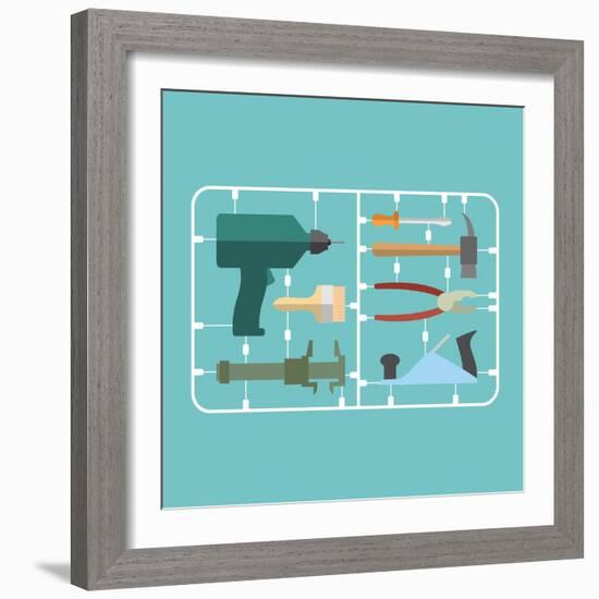 Tools Set. Plastic Model Kit. Drill and Hammer. Caliper and Pliers. Screwdriver and Brush. Planer A-popaukropa-Framed Art Print