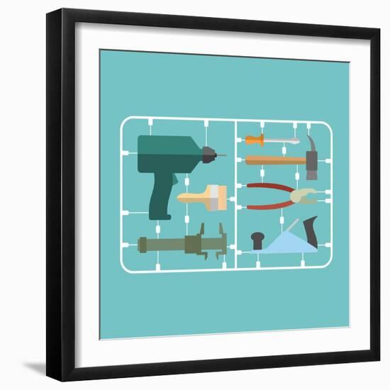 Tools Set. Plastic Model Kit. Drill and Hammer. Caliper and Pliers. Screwdriver and Brush. Planer A-popaukropa-Framed Art Print