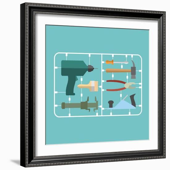 Tools Set. Plastic Model Kit. Drill and Hammer. Caliper and Pliers. Screwdriver and Brush. Planer A-popaukropa-Framed Art Print