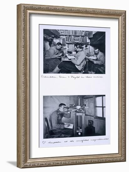 Top: Debenham, Gran and Taylor in their Cubicle. Bottom: Dr Simpson at the Unifilar Magnetometer-Herbert Ponting-Framed Giclee Print