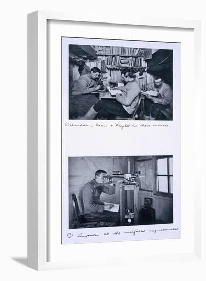 Top: Debenham, Gran and Taylor in their Cubicle. Bottom: Dr Simpson at the Unifilar Magnetometer-Herbert Ponting-Framed Giclee Print