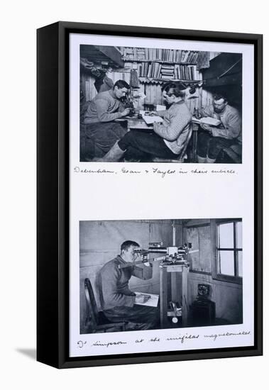 Top: Debenham, Gran and Taylor in their Cubicle. Bottom: Dr Simpson at the Unifilar Magnetometer-Herbert Ponting-Framed Premier Image Canvas