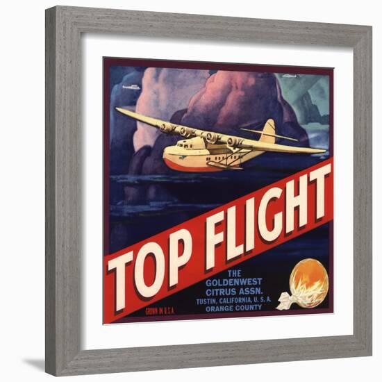 Top Flight Brand - Tustin, California - Citrus Crate Label-Lantern Press-Framed Art Print