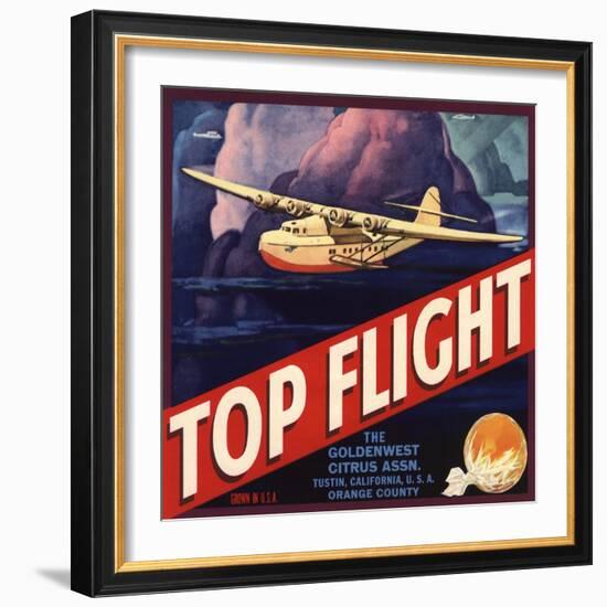 Top Flight Brand - Tustin, California - Citrus Crate Label-Lantern Press-Framed Art Print