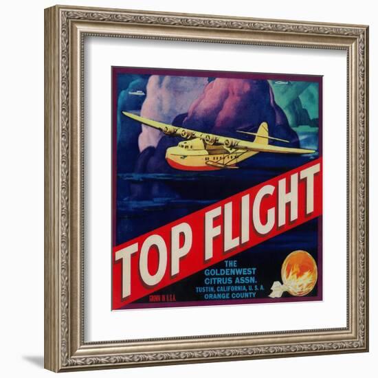 Top Flight Orange Label - Tustin, CA-Lantern Press-Framed Art Print