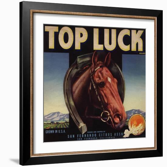 Top Luck Brand - San Fernando, California - Citrus Crate Label-Lantern Press-Framed Art Print