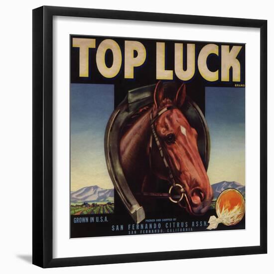 Top Luck Brand - San Fernando, California - Citrus Crate Label-Lantern Press-Framed Art Print