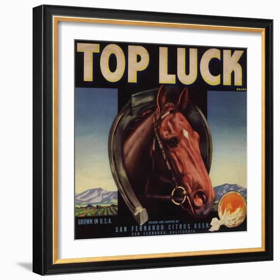 Top Luck Brand - San Fernando, California - Citrus Crate Label-Lantern Press-Framed Art Print