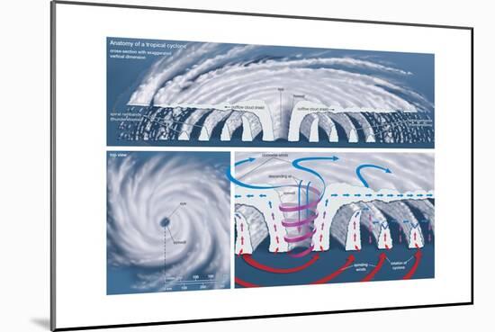 Top View and Vertical Cross Section of a Tropical Cyclone. Atmosphere, Climate, Earth Sciences-Encyclopaedia Britannica-Mounted Art Print