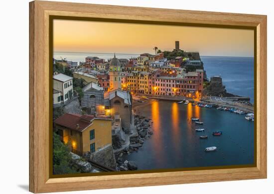 Top View at Sunrise of the Picturesque Sea Village of Vernazza, Cinque Terre, Liguria, Italy-Stefano Politi Markovina-Framed Premier Image Canvas