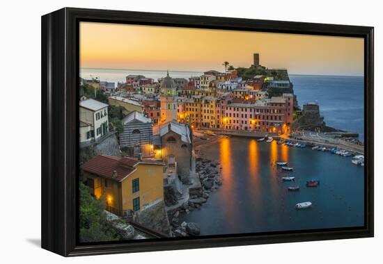 Top View at Sunrise of the Picturesque Sea Village of Vernazza, Cinque Terre, Liguria, Italy-Stefano Politi Markovina-Framed Premier Image Canvas