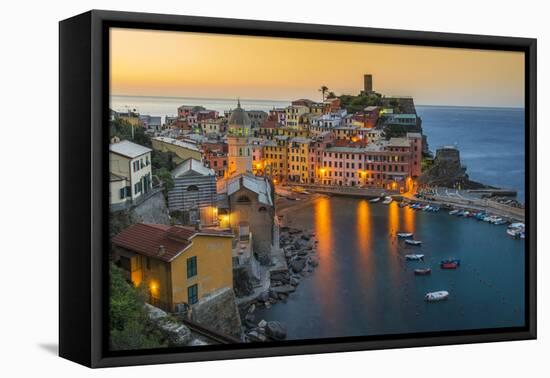 Top View at Sunrise of the Picturesque Sea Village of Vernazza, Cinque Terre, Liguria, Italy-Stefano Politi Markovina-Framed Premier Image Canvas