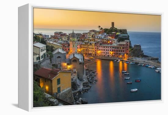 Top View at Sunrise of the Picturesque Sea Village of Vernazza, Cinque Terre, Liguria, Italy-Stefano Politi Markovina-Framed Premier Image Canvas