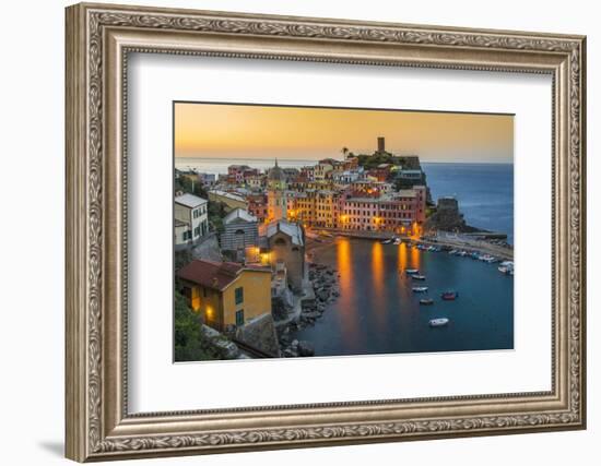 Top View at Sunrise of the Picturesque Sea Village of Vernazza, Cinque Terre, Liguria, Italy-Stefano Politi Markovina-Framed Photographic Print