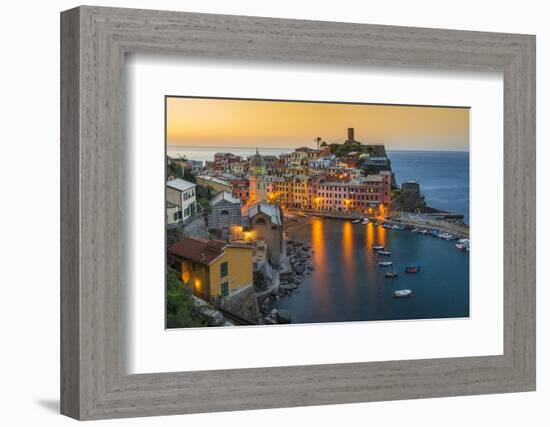 Top View at Sunrise of the Picturesque Sea Village of Vernazza, Cinque Terre, Liguria, Italy-Stefano Politi Markovina-Framed Photographic Print