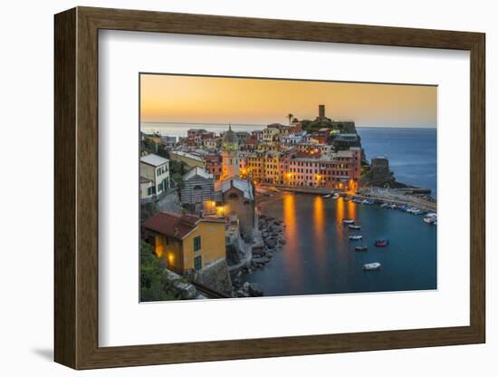 Top View at Sunrise of the Picturesque Sea Village of Vernazza, Cinque Terre, Liguria, Italy-Stefano Politi Markovina-Framed Photographic Print