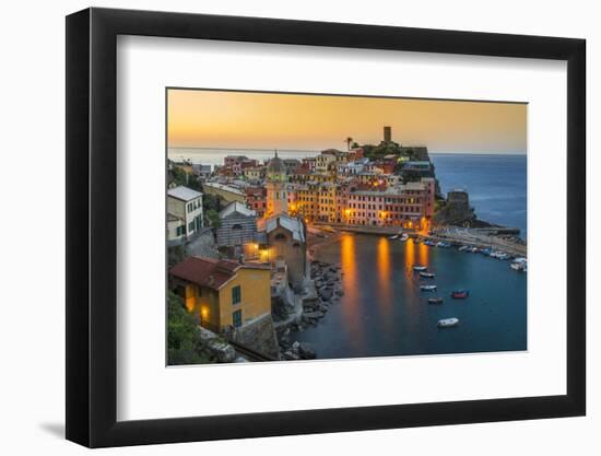 Top View at Sunrise of the Picturesque Sea Village of Vernazza, Cinque Terre, Liguria, Italy-Stefano Politi Markovina-Framed Photographic Print