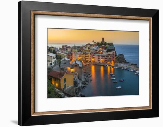 Top View at Sunrise of the Picturesque Sea Village of Vernazza, Cinque Terre, Liguria, Italy-Stefano Politi Markovina-Framed Photographic Print