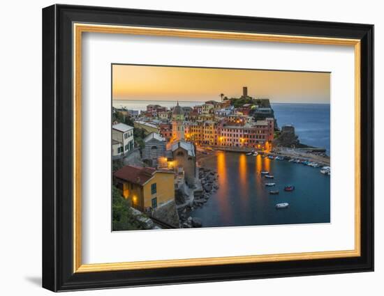 Top View at Sunrise of the Picturesque Sea Village of Vernazza, Cinque Terre, Liguria, Italy-Stefano Politi Markovina-Framed Photographic Print