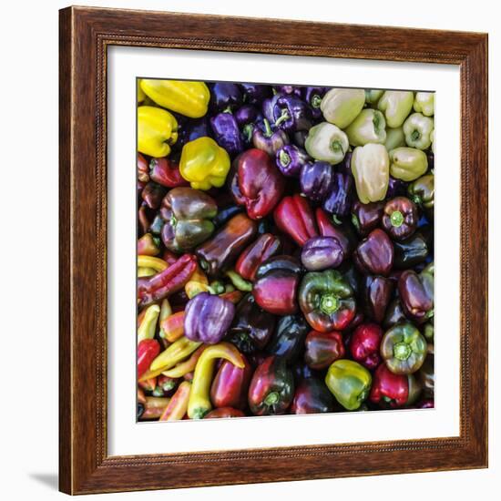 Top View Close Up Of A Colorful Selection Of Bell Peppers At A Farmers Market In Sonoma County-Ron Koeberer-Framed Photographic Print