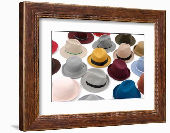 Top View Many Woman Hat on White Background-crystalfoto-Framed Photographic Print