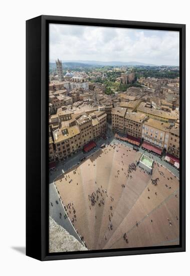 Top view of Piazza del Campo with the historical buildings and The Fonte Gaia fountain, Siena, UNES-Roberto Moiola-Framed Premier Image Canvas