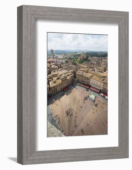 Top view of Piazza del Campo with the historical buildings and The Fonte Gaia fountain, Siena, UNES-Roberto Moiola-Framed Photographic Print